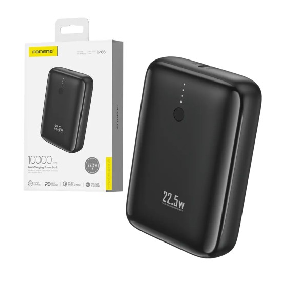 Foneng Mini Power Bank P66 with 2 Outputs 10000mAh 22.5W Black